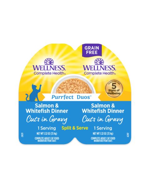Wellness Complete Health Purrfect Duos Salmon & Whitefish Dinner Cuts in Gravy Wet Cat Food - 12 x 2.64oz