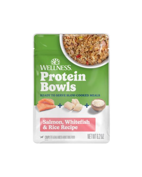 Wellness Protein Bowls Salmon, Whitefish & Rice Recipe Dog Food Pouches - 12 x 6.2oz