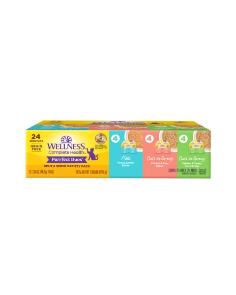 Wellness Complete Health Purrfect Duos Pate & Gravy Variety Pack Wet Cat Food - 12 x 2.64oz