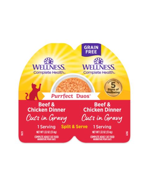 Wellness Complete Health Purrfect Duos Beef & Chicken Dinner Cuts in Gravy Wet Cat Food - 12 x 2.64oz