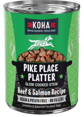 KOHA Pike Place Platter Slow Cooked Beef and Salmon Stew Canned Dog Food - 12 x 12.7oz