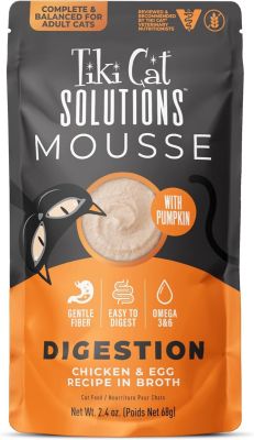 Tiki Cat Solutions Mousse Digestion Chicken and Egg in Broth Cat Food Pouches - 12x2.4oz