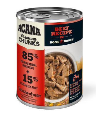 Acana Premium Chunks Beef Recipe With Bone Broth Canned Dog Food - 12x12.8oz