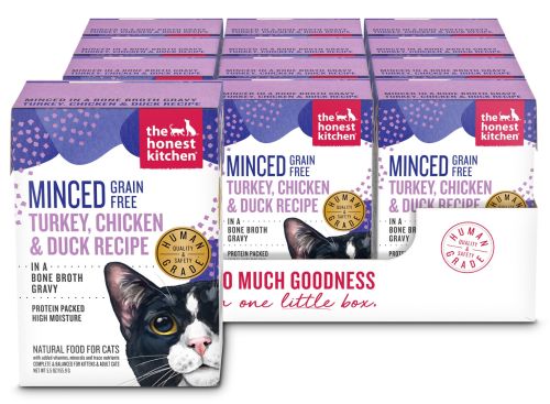 The Honest Kitchen Minced Grain Free Turkey, Chicken & Duck Recipe in A Bone Broth Gravy Wet Cat Food - 12 x 5.5oz