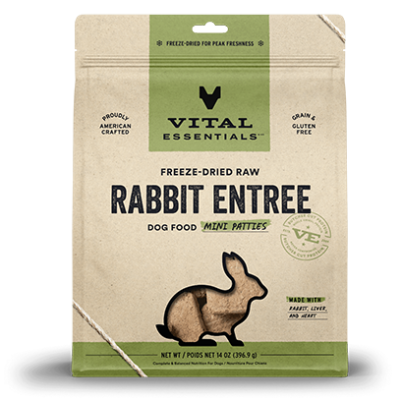 Vital Essentials Rabbit Entree Mini Patties Freeze Dried Raw Dog Food - 14 oz
