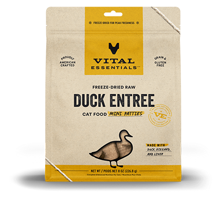 Vital Essentials Duck Entree Mini Patties Freeze Dried Raw Cat Food