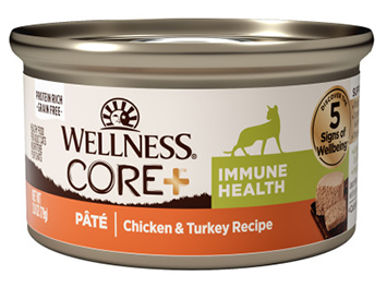 Wellness CORE+ Immune Health Grain Free Chicken & Turkey Pate Canned Cat Food - 12 x 2.8oz 