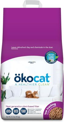 Okocat Natural Wood Low Tracking, Less Mess Mini-Pellets Clumping Cat Litter for Long-Hair Breeds-21.5 lbs