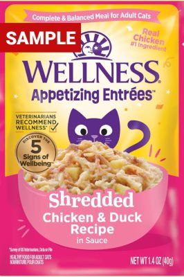 Wellness Appetizing Entrees Shredded Chicken and Duck In Sauce Recipe Cat Food Pouches - Sample