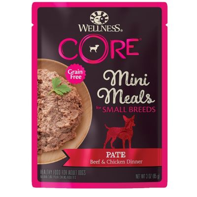 Wellness CORE Grain Free Small Breed Mini Meals Beef & Chicken Pate Dog Food Pouches 12 x 3oz