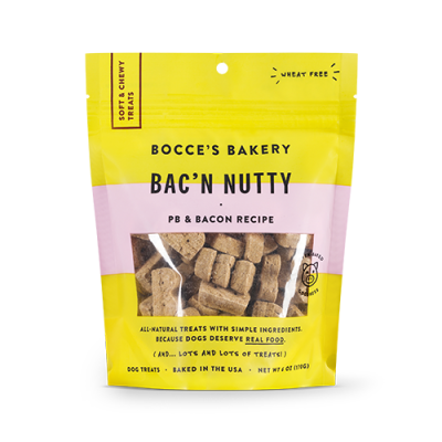 Bocce's Bakery Bac'n Nutty PB & Bacon Recipe Soft & Chewy Dog Treats 6oz