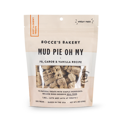 Bocce's Bakery Mud Pie Oh My PB, Carob & Vanilla Recipe Soft & Chewy Dog Treats 6oz