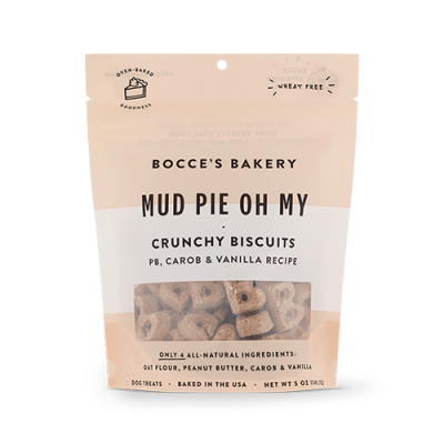 Bocce's Bakery Mud Pie Oh My PB, Carob & Vanilla Recipe Crunchy Biscuits for Dogs - 5oz