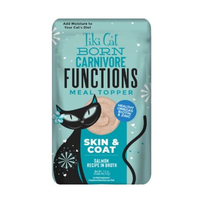 Tiki Cat Born Carnivore Functions Skin & Coat Salmon Recipe In Broth Wet Cat Food Topper 12 x 1.5oz