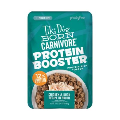 Tiki Dog Born Carnivore Protein Booster Chicken and Duck Recipe in Broth Topper for Dogs 12 x 2.1oz