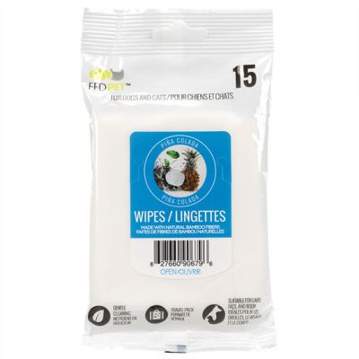 FouFou Dog Pina Colada Scent Pet Wipes for Dogs and Cats 12x15 Counts