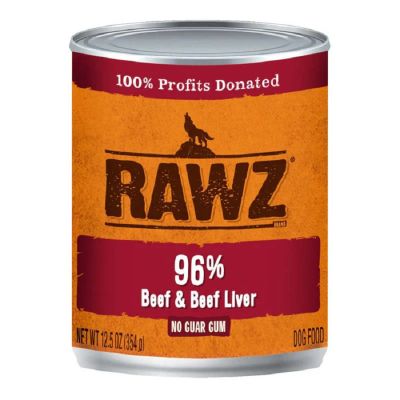 RAWZ 96% Beef and Beef Liver Canned Dog Food 12 x 12.5 oz