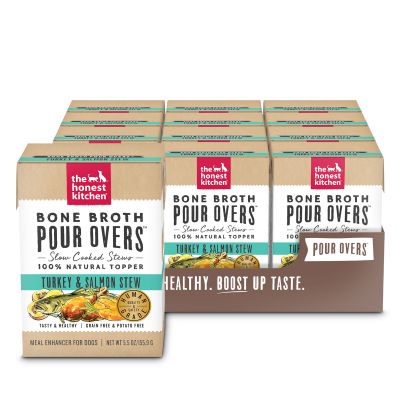 The Honest Kitchen Bone Broth POUR OVERS Turkey & Salmon Stew Wet Dog Food Topper 12x5.5oz