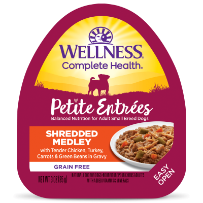 Wellness Small Breed Petite Entrees Shredded Medley with Tender Chicken, Turkey, Carrots & Green Beans in Gravy Wet Dog Food 12x3oz