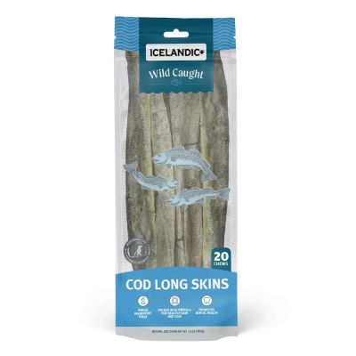 Icelandic+ Cod Skin Long Strips 18-22" Dehydrated Dog Treats - 20 pack