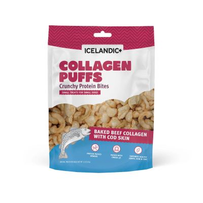 Icelandic+ Collagen Puffs Baked Beef Collagen with Cod Skin Crunchy Protein Bites Small Dog Treats - 1.3oz