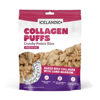 Icelandic+ Collagen Puffs Baked Beef Collagen with Lamb Marrow Crunchy Protein Bites Dog Treats - 2.5oz