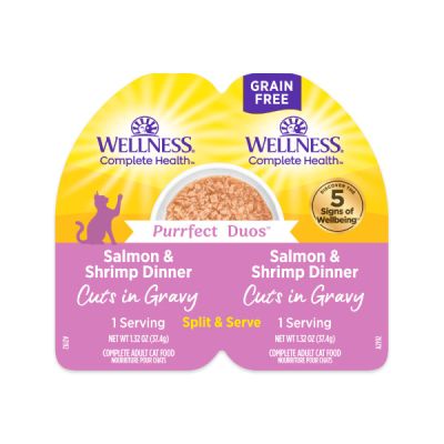 Wellness Complete Health Purrfect Duos Salmon & Shrimp Dinner Cuts in Gravy Wet Cat Food - 12 x 2.64oz