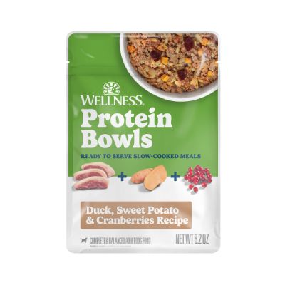 Wellness Protein Bowls Duck, Sweet Potato & Cranberries Recipe Dog Food Pouches - 12 x 6.2oz