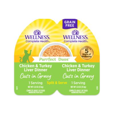 Wellness Complete Health Purrfect Duos Chicken & Turkey Liver Dinner Cuts in Gravy Wet Cat Food - 12 x 2.64oz
