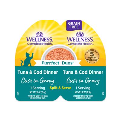 Wellness Complete Health Purrfect Duos Tuna & Cod Dinner Cuts in Gravy Wet Cat Food - 12 x 2.64oz