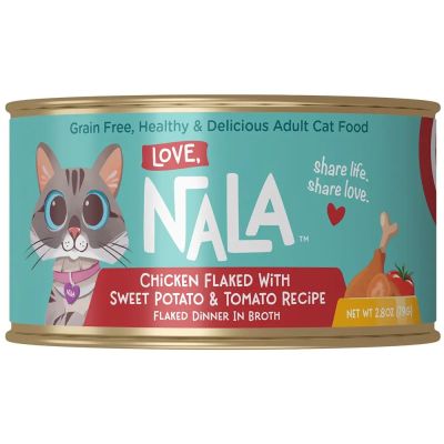 Love Nala Chicken Flaked With Sweet Potato & Tomato Recipe Flaked Dinner in Broth Adult Canned Cat Food - 24 x 79g