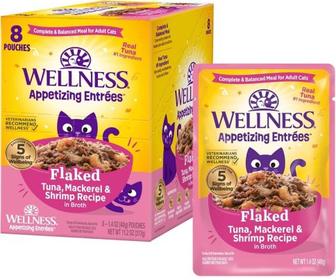 Wellness Appetizing Entrees Flaked Tuna, Mackerel and Shrimp Recipe Cat Food Pouches - 8 x 1.4oz
