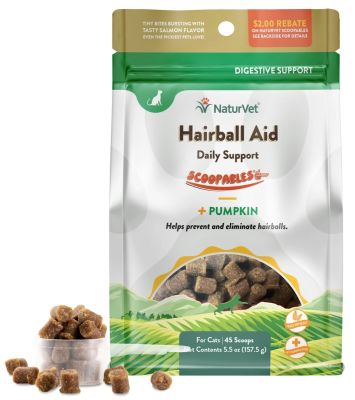 NaturVet Scoopables Hairball Aid Daily Support + Pumpkin Supplement Soft Chews for Cats - 45 Scoops