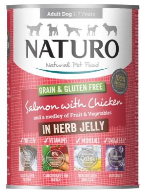 Naturo Grain & Gluten Free Salmon With Chicken in Herb Jelly Wet Dog Food - 12x390g