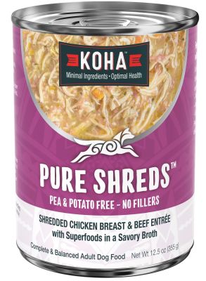 KOHA Pure Shreds Shredded Chicken Breast and Beef Entree Canned Dog Food - 12 x 12.5oz