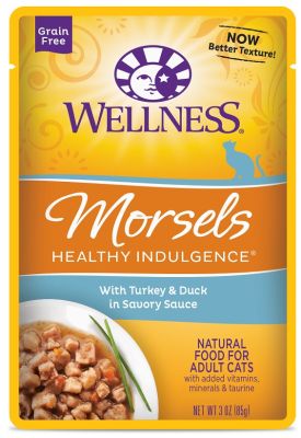 Wellness Healthy Indulgence Morsels Grain Free Turkey & Duck in Savory Sauce Cat Food Pouches 24 x 3 oz