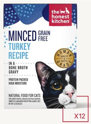 The Honest Kitchen Minced Grain Free Turkey Recipe in A Bone Broth Gravy Wet Cat Food - 12 x 5.5oz