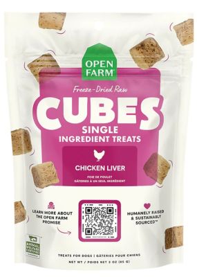 Open Farm Raw Cubes Single Ingredient Chicken Liver Freeze Dried Dog Treat 3oz