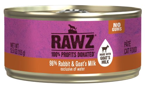 RAWZ 96% Rabbit and Goat's Milk Pate Canned Cat Food 24 x 5.5 oz