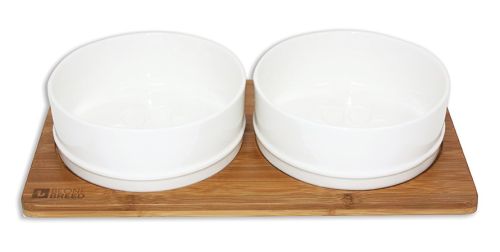 Be One Breed Bamboo & Ceramic Double Dinner Dog Bowl