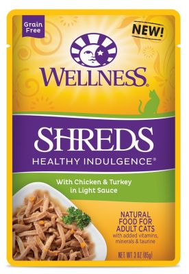Wellness Healthy Indulgence Shreds Grain Free Chicken & Turkey in Light Sauce Cat Food Pouches 24 x 3 oz