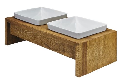 Bowsers Artisan Double Wood Dog Feeder