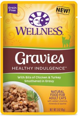 Wellness Healthy Indulgence Gravies Grain Free Bits of Chicken & Turkey Smothered in Gravy Cat Food Pouches 24 x 3 oz
