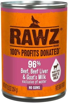 RAWZ 96% Beef, Beef Liver and Goat's Milk Canned Dog Food 12 x 12.5 oz