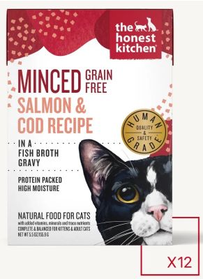 The Honest Kitchen Minced Grain Free Salmon & Cod Recipe in A Fish Broth Gravy Wet Cat Food - 12 x 5.5oz