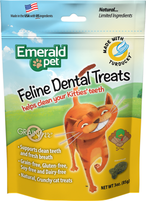 Emerald Pet Feline Dental Treats with Turducky Cat Treats 3oz