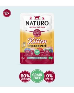 Naturo Grain-Free Kitten Chicken Pate Cat Food Pouches - 12x3oz(85g)