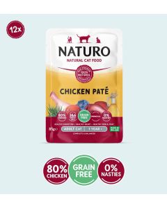 Naturo Grain-Free Chicken Pate Cat Food Pouches - 12x3oz(85g)