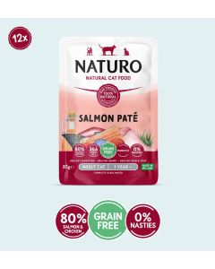 Naturo Grain-Free Salmon Pate Cat Food Pouches - 12x3oz(85g)