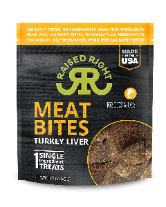 Raised Right Meat Bites Turkey Liver Treat for Dogs & Cats 5 oz